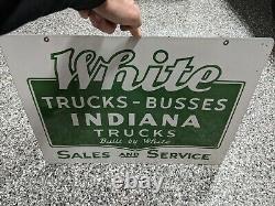 WHITE TRUCK BUSSES INDIANA TRUCKS SALES SERVICE sign porcelain RARE double sided