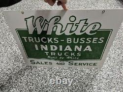 WHITE TRUCK BUSSES INDIANA TRUCKS SALES SERVICE sign porcelain RARE double sided