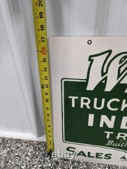 WHITE TRUCK BUSSES INDIANA TRUCKS SALES SERVICE sign porcelain RARE double sided