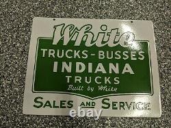 WHITE TRUCK BUSSES INDIANA TRUCKS SALES SERVICE sign porcelain RARE double sided