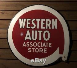 Western Auto Associate Store Double Sided Porcelain Sign 53 Original