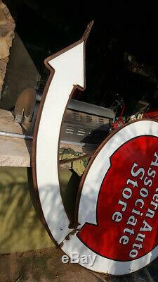 Western Auto Double Sided Porcelain Arrow Sign Original Extremely Rare Complete