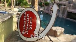 Western Auto Double Sided Porcelain Arrow Sign Original Extremely Rare Complete
