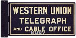 Western Union Telegraph Cable 20 Heavy Duty USA Double Sided Flange Metal Sign