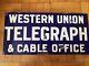 Western Union Telegraph And Cable Office Double Sided Flange Porcelain Sign