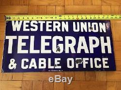Western Union Telegraph and Cable Office Double Sided Flange Porcelain Sign