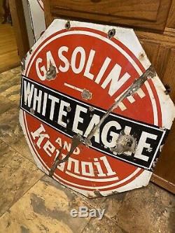 White Eagle Gasoline Porcelain Double Sided Advertising Sign