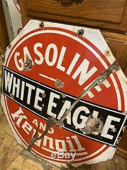 White Eagle Gasoline Porcelain Double Sided Advertising Sign