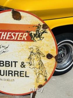 Winchester Double Sided Porcelain Advertising Sign Flange Roughly 18 Inches
