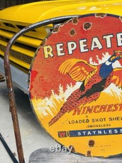 Winchester Double Sided Porcelain Advertising Sign Flange Roughly 18 Inches