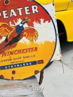 Winchester Double Sided Porcelain Advertising Sign Flange Roughly 18 Inches