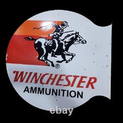 Winchester Porcelain Enamel Sign 18x20 Inches Double Sided With Flange