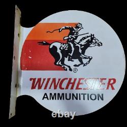 Winchester Porcelain Enamel Sign 18x20 Inches Double Sided With Flange