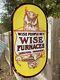 Wise People Buy Furnaces Double Side Porcelain Flange Sign Country General Store