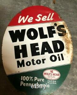 Wolf's Head Double Sided Vintage Porcelain Oil Sign Circle Pennsylvania