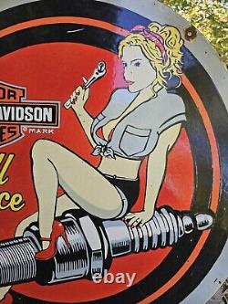 Wow, What A Find 1960's Harley Davidson Double-sided Porcelain Sign 24