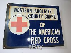 14 Original Rare Vintage Croix-rouge Américaine À Double Face En Porcelaine Adv. Signe