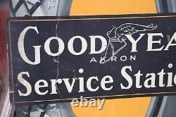 1915 Good Year Akron Service Station Rare Tire À Double Face En Étain Plaque De Signalisation Tac