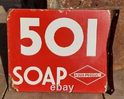 1920 Ancien Vintage RARE Panneau Émaillé Double Face HAMAM 501 Soap TATA
