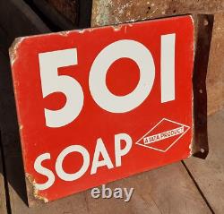 1920 Ancien Vintage RARE Panneau Émaillé Double Face HAMAM 501 Soap TATA