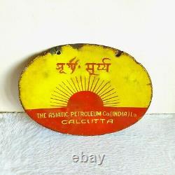1930 Vintage Surya The Asiatic Petroleum Co. Panneau D'affichage Émanel Double Face Ovale