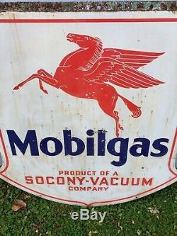 1932 Gas Mobile Socony Vide Double Face Porcelaine 48 Bouclier Pegasus Sign