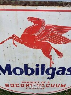 1932 Gas Mobile Socony Vide Double Face Porcelaine 48 Bouclier Pegasus Sign
