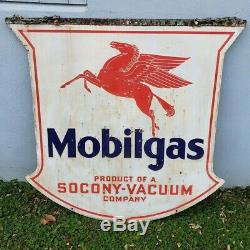 1932 Gas Mobile Socony Vide Double Face Porcelaine 48 Bouclier Pegasus Sign