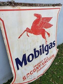 1932 Gas Mobile Socony Vide Double Face Porcelaine 48 Bouclier Pegasus Sign