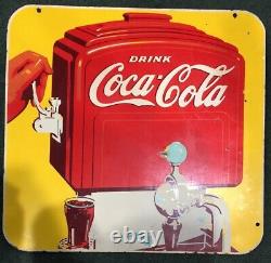 1940 Original Double Face Porcelaine Coca Cola Soda Fountain Signe Suspendu