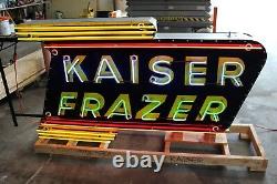1940-années 50 Kaiser Frazer Double Face Porcelain Neon Cook Co Signe Concessionnaire Connexion