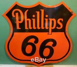 1948 Phillips 66 Gas Station Sign Porcelain Double Face Vintage Original