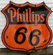 1950 48 Phillips 66 Originaux Publicité Signe Double Face En Porcelaine Avec Bague