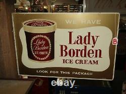 1955 Original Lady Borden Ice Cream Flange Double Face D'étain Panneau Publicitaire