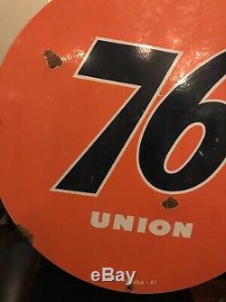 1961 Union 76 Oil Gas Originale À Double Face Porcelaine Signe