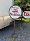 24 In Mobiloil Gargoyle Lollipop Sign. Porcelaine. Double Face