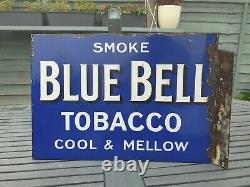 30s Blue Bell Tabac Double Face De Mélange Émail Panneau Publicitaire 20 X 14