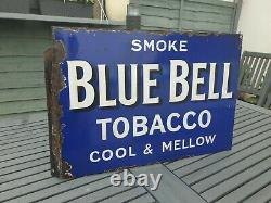 30s Blue Bell Tabac Double Face De Mélange Émail Panneau Publicitaire 20 X 14
