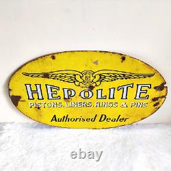 Affiche émaillée publicitaire rare des années 1930 Vintage Hepolite à double face pour automobile EB190