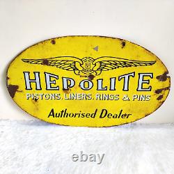 Affiche émaillée publicitaire rare des années 1930 Vintage Hepolite à double face pour automobile EB190