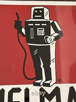 Affiche publicitaire originale de la station-service Fuelman de Vtg 24x24 Double Face robot