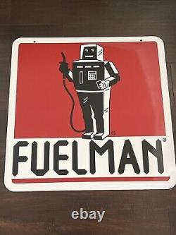 Affiche publicitaire originale de la station-service Fuelman de Vtg 24x24 Double Face robot