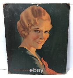 Affiche rare double face des années 1920 de SNUFF RED SEAL aux damiers avec une fille RED SEAL