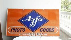 Agfa Agfa Photo Goods Double Sided Advt. Émail Panneau D'affichage En Porcelaine D'étain E7