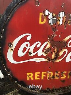 Ancien Panneau Coca Cola Lollipop 1930s Double Face-tout D'origine Avec Support Original