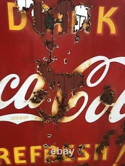 Ancien Panneau Coca Cola Lollipop 1930s Double Face-tout D'origine Avec Support Original