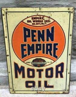 Ancien Panneau Vintage Original Penn Empire Motor Oil Oil City Pa USA Double Face