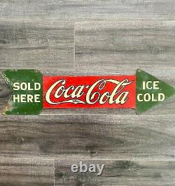 Ancienne Original 1927 Coca-cola Flèche Panneau Double Côté Soda Pop Station D'essence