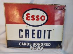 Anciennes cartes de crédit Esso honorées - enseigne en porcelaine double face