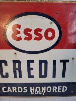 Anciennes cartes de crédit Esso honorées - enseigne en porcelaine double face
